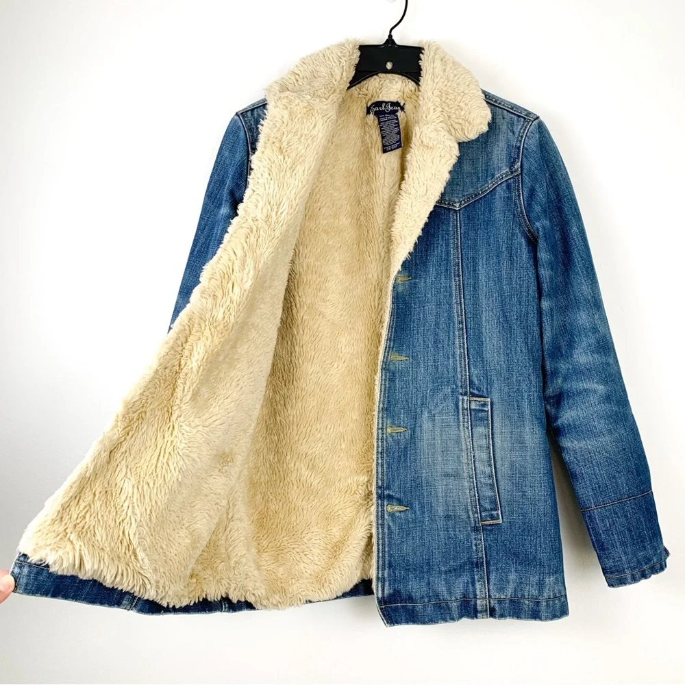 Y2K Earl Jean sherpa jacket Gilmore Girls style vintage denim jacket, size small - Picture 3 of 12